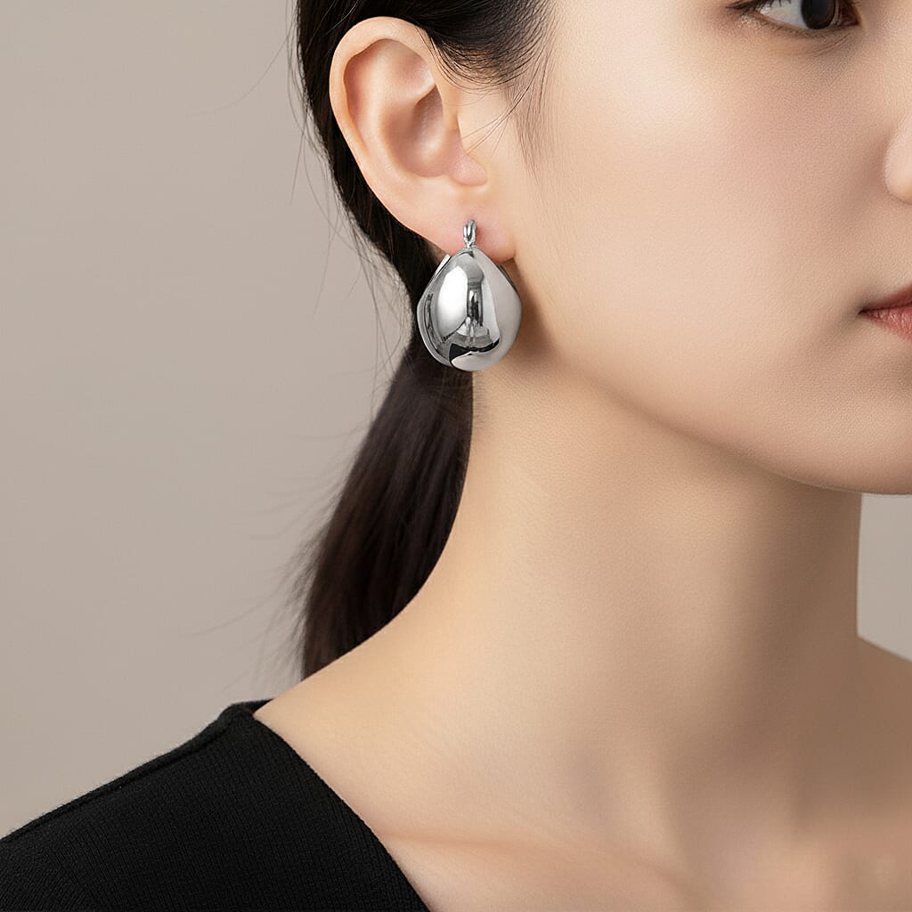 J Hoop Half Hoop Earring Pure White Stainless Steel