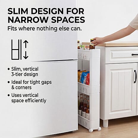 Kitchen - 3 Tier Slider Trolley Rack - White