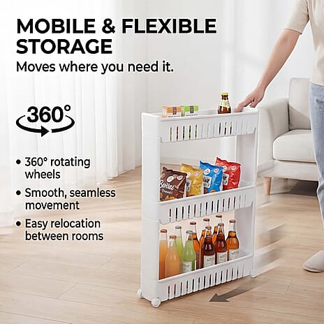 Kitchen - 3 Tier Slider Trolley Rack - White