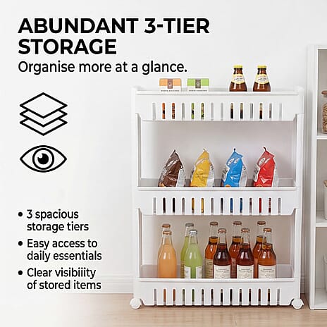 Kitchen - 3 Tier Slider Trolley Rack - White