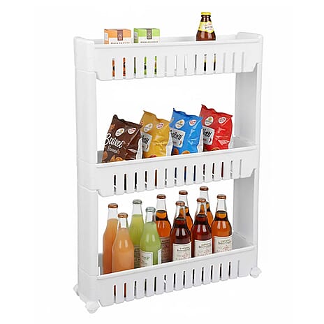 Kitchen - 3 Tier Slider Trolley Rack - White