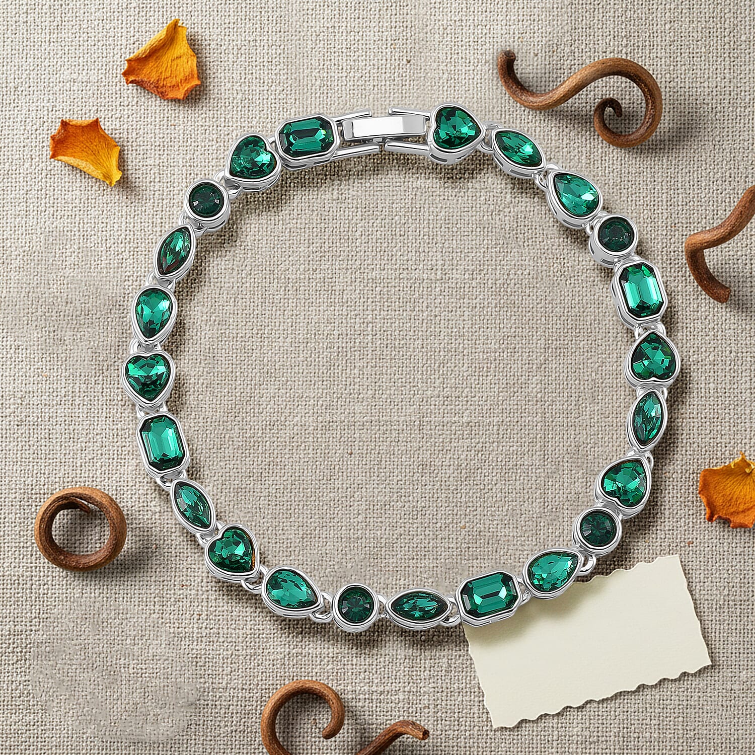 White Multi Crystal Bracelet (Size 7.5) in Silver Tone