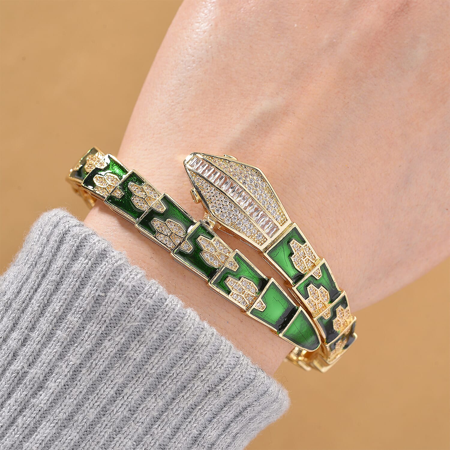 White Cubic Zirconia Cuff Bangle Pure Yellow Brass  2.000  Ct.