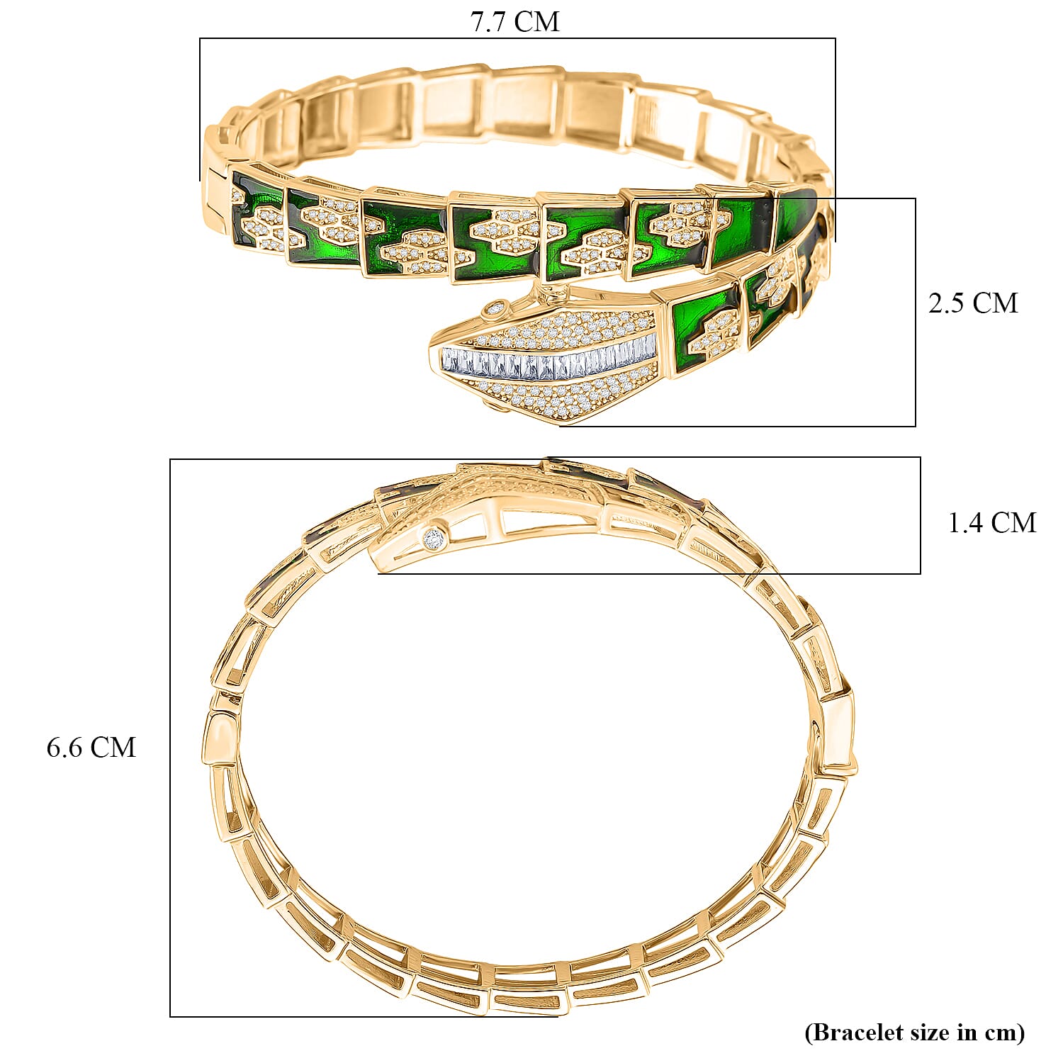 White Cubic Zirconia Cuff Bangle Pure Yellow Brass  2.000  Ct.