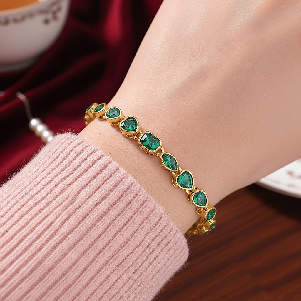 White Crystal Fancy Bracelet (Size - 7.5) Pure Yellow Brass  0.010  Ct.