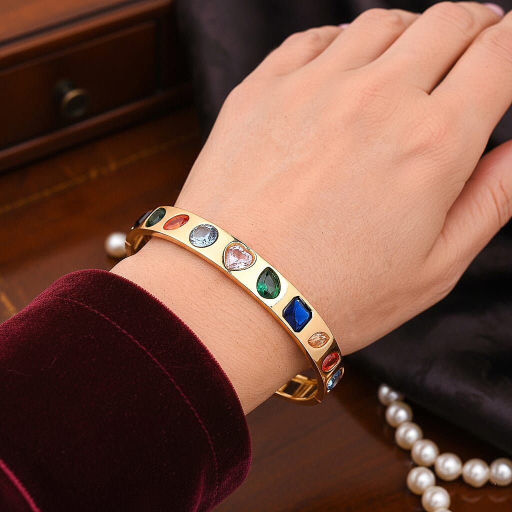 Multi Colour Cubic Zirconia Full Bangle in Gold Tone 3.00 Ct.