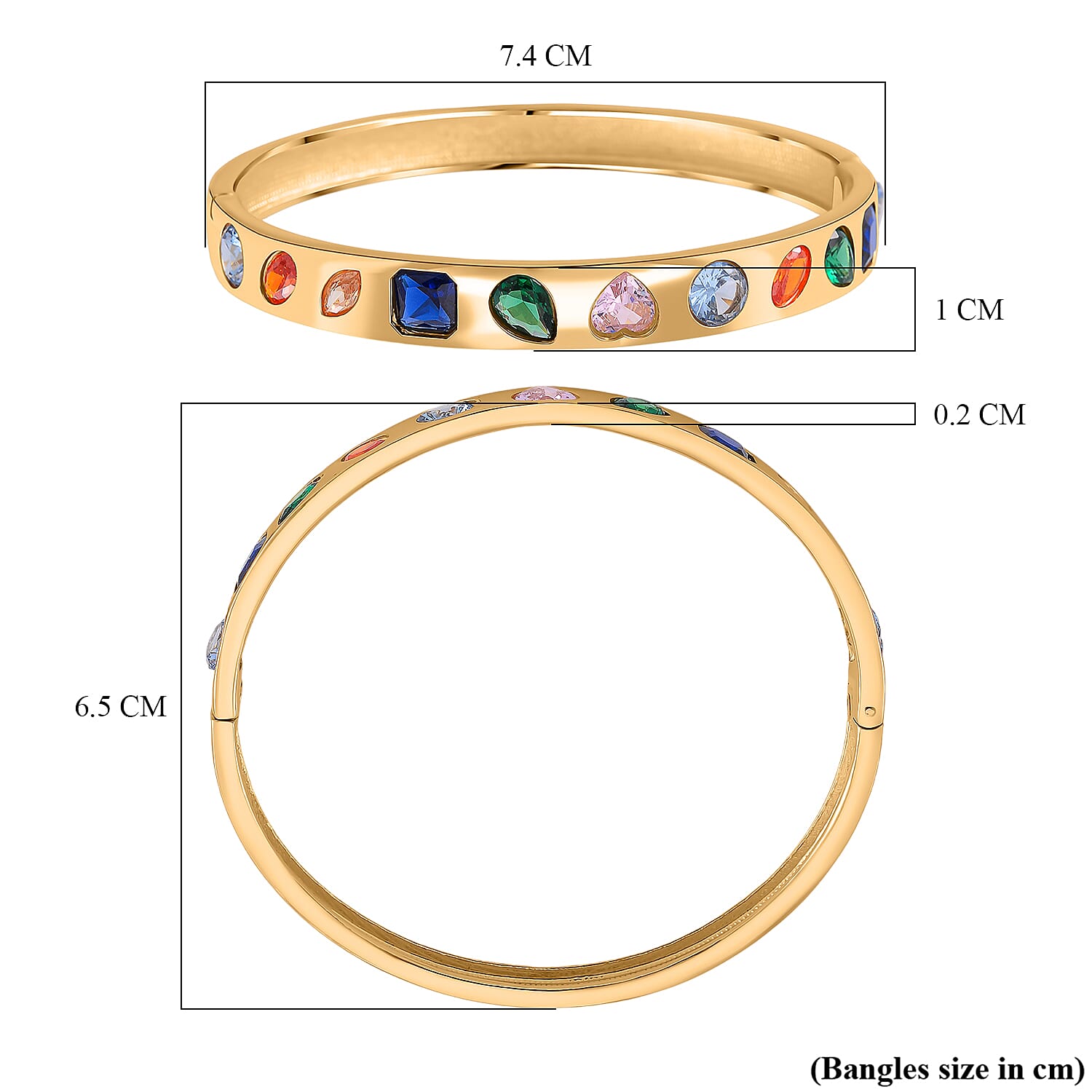 Multi Colour Cubic Zirconia Full Bangle in Gold Tone 3.00 Ct.