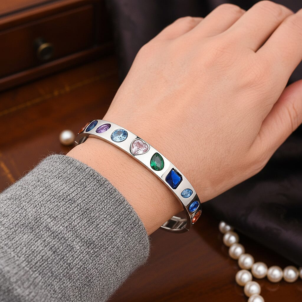 Multi Color Cubic Zirconia Full Bangle Pure White Brass  3.000  Ct.