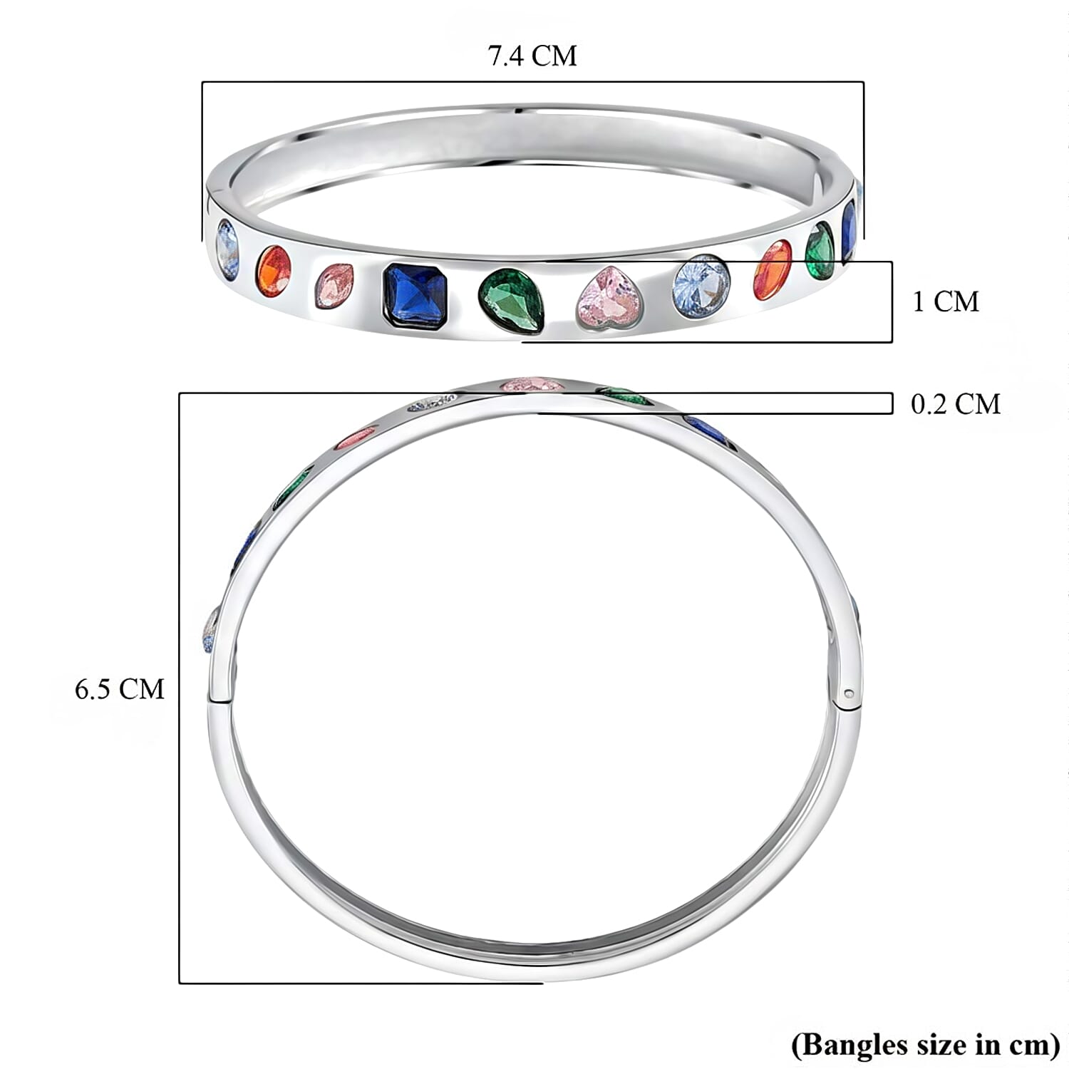 Multi Color Cubic Zirconia Full Bangle Pure White Brass  3.000  Ct.