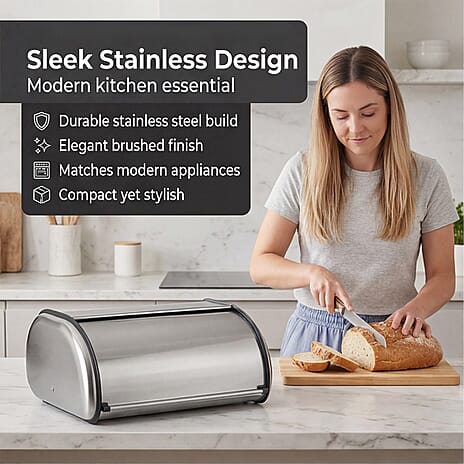 Brand New- Stainless Steel Roll Top Bread Bin