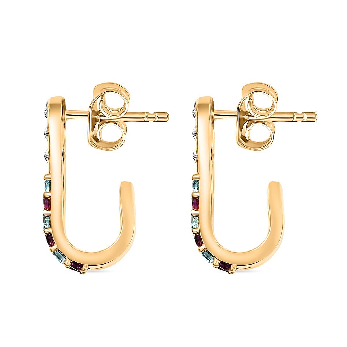 GP - Celestial Dream Collection African Amethyst & Blue Sapphire Earring with Push Back in 18K Yellow Gold Plated & Rohidum Overlay Sterling Silver 1.09 Ct, Silver Wt. 5.36 Gms.