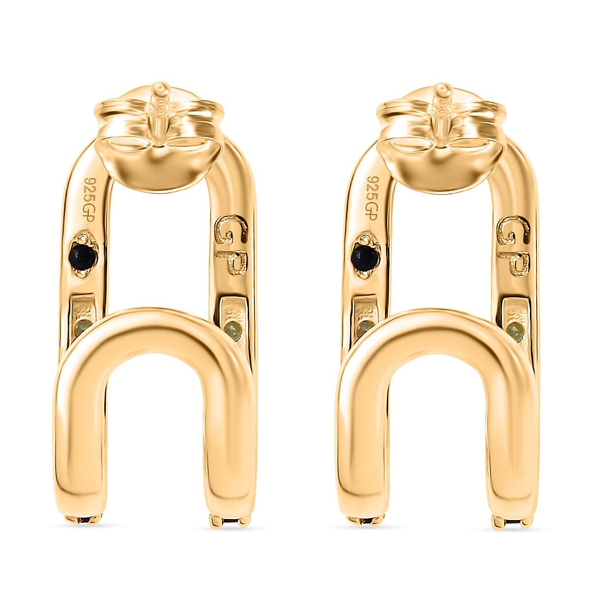 GP - Celestial Dream Collection African Amethyst & Blue Sapphire Earring with Push Back in 18K Yellow Gold Plated & Rohidum Overlay Sterling Silver 1.09 Ct, Silver Wt. 5.36 Gms.