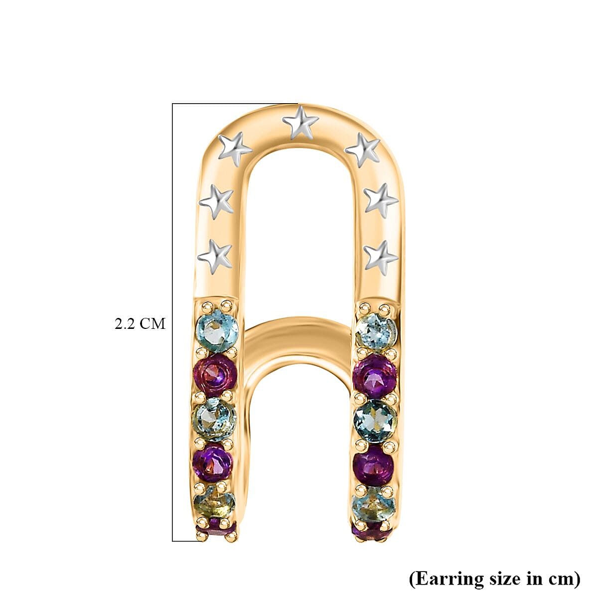 GP - Celestial Dream Collection African Amethyst & Blue Sapphire Earring with Push Back in 18K Yellow Gold Plated & Rohidum Overlay Sterling Silver 1.09 Ct, Silver Wt. 5.36 Gms.