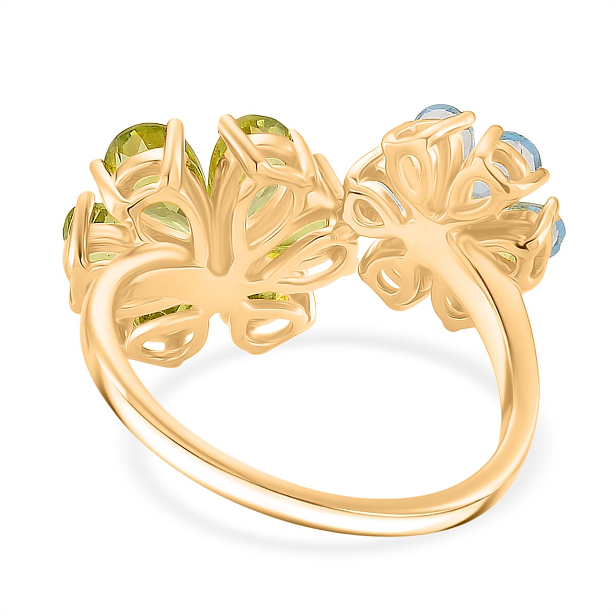 D'Joy Peridot, Swiss Blue Topaz & White Zircon Ring in Yellow Gold Plated Sterling Silver 3.88 Ct.