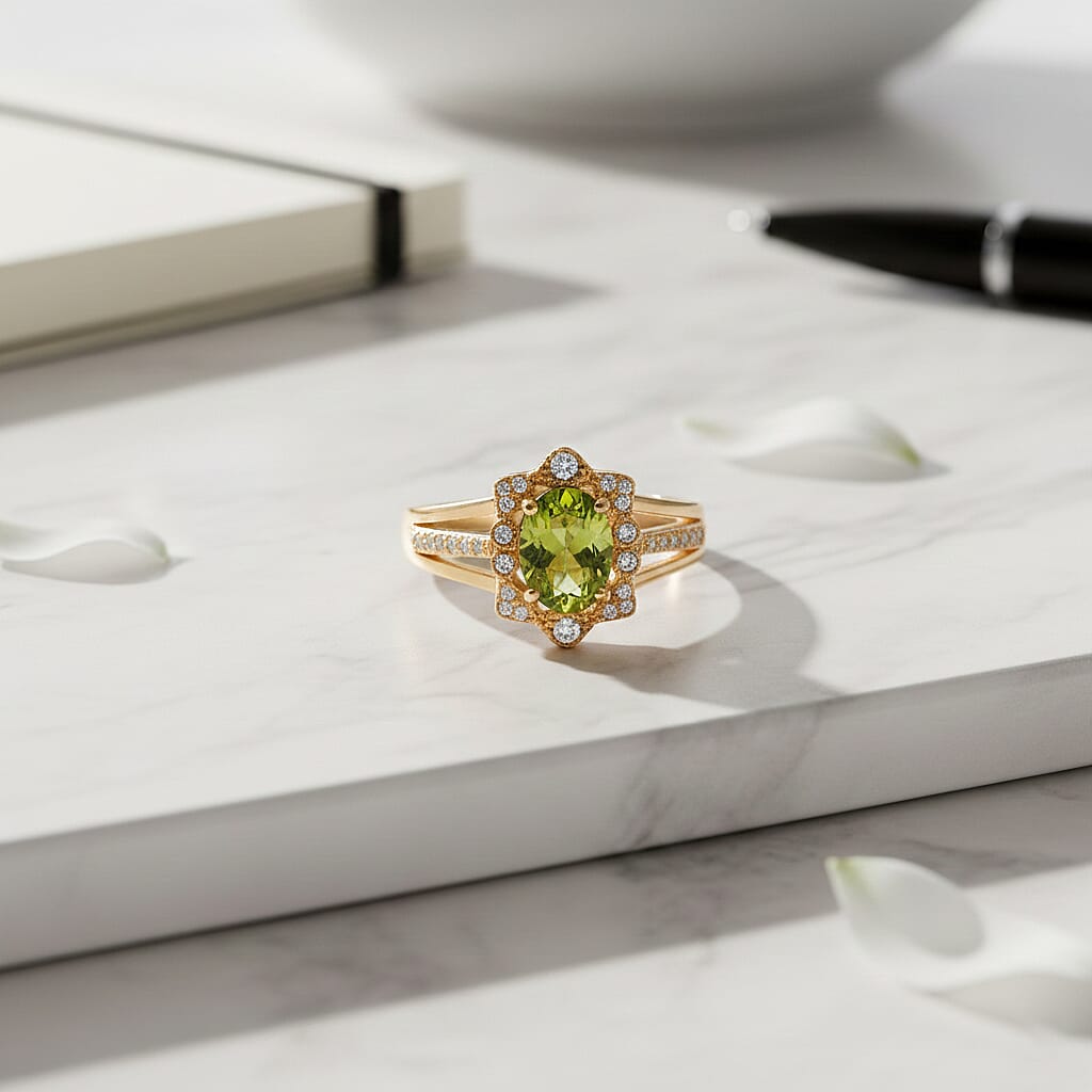 Peridot, White Zircon Fancy Ring Sterling Silver  2.040  Ct.