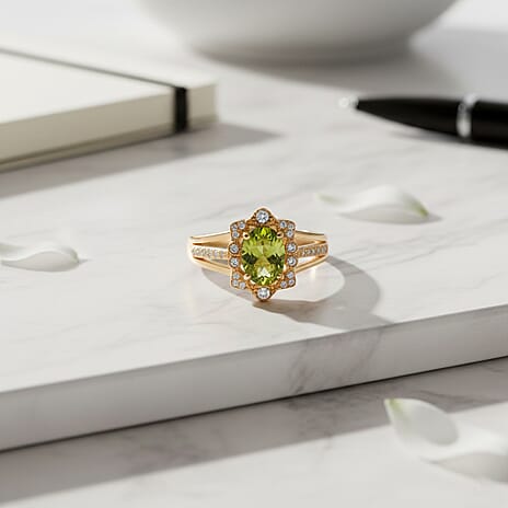 Peridot, White Zircon Fancy Ring Sterling Silver  2.040  Ct.