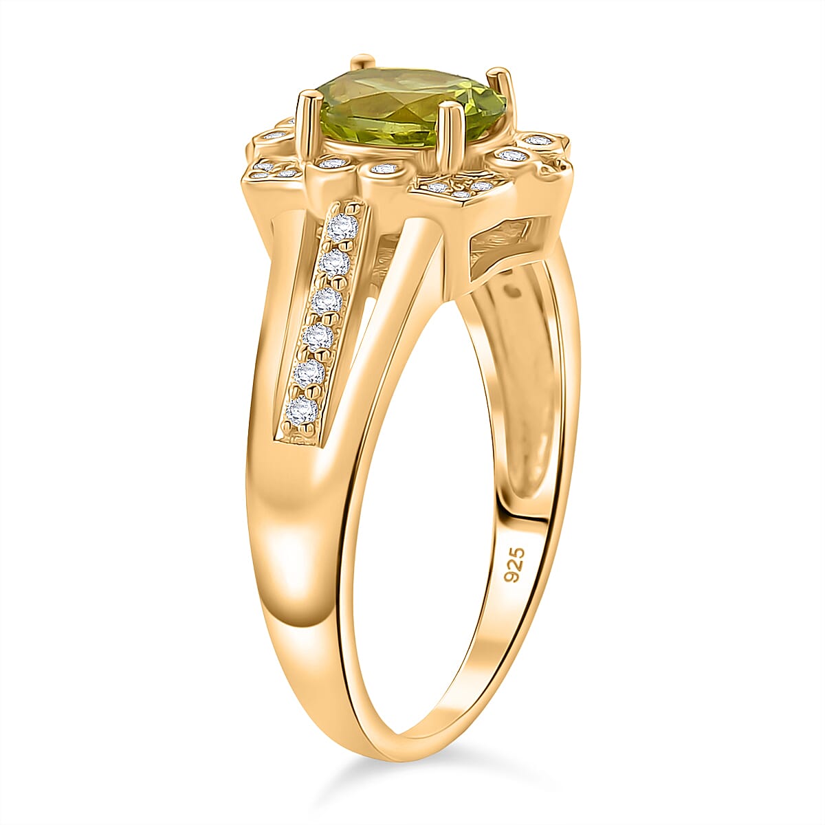 Peridot, White Zircon Fancy Ring Sterling Silver  2.040  Ct.