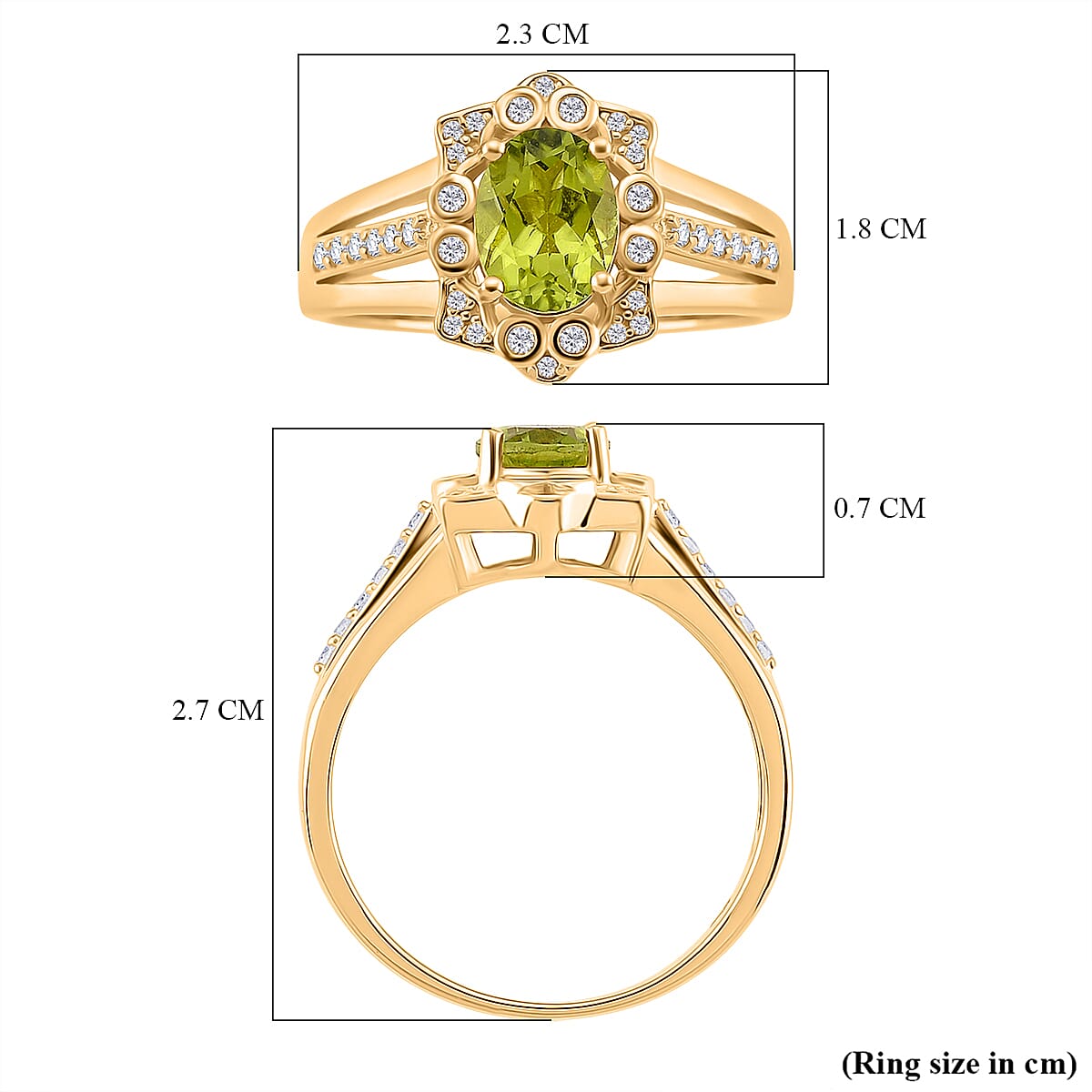Peridot, White Zircon Fancy Ring Sterling Silver  2.040  Ct.