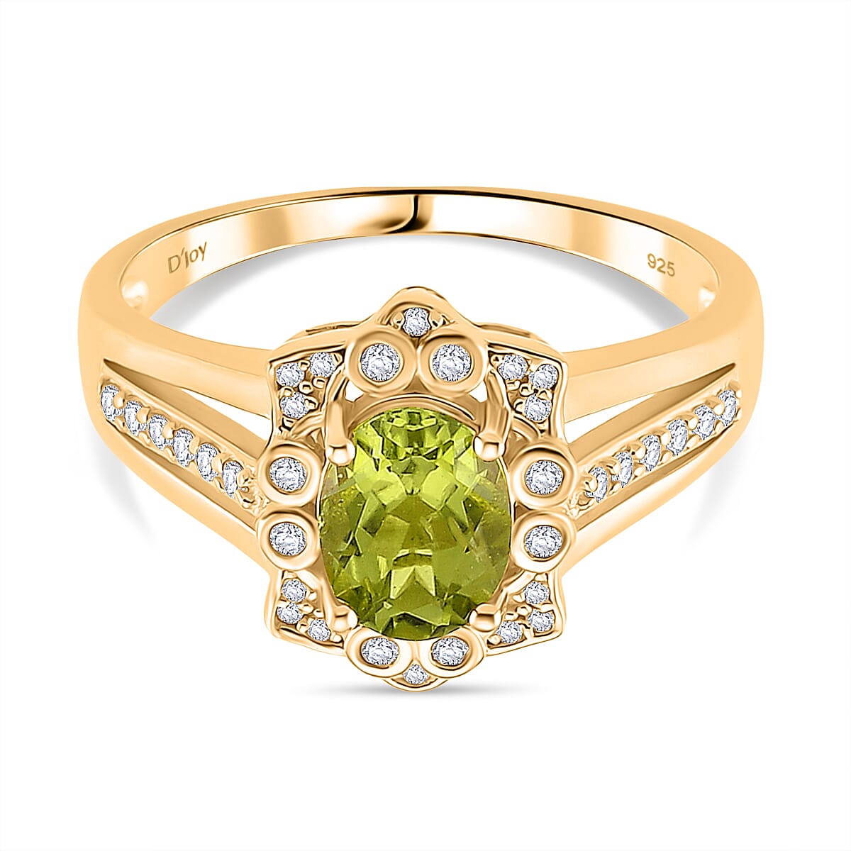 D'Joy Peridot & White Zircon Ring in Yellow Gold Plated Sterling Silver 2.04 Ct.