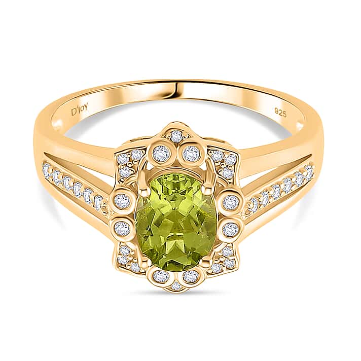 D'Joy Peridot & White Zircon Ring in Yellow Gold Plated Sterling Silver 2.04 Ct.