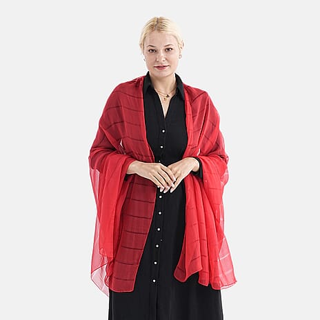 La Marey 100% Mulberry Silk Scarf (177 x 110 cm) - Red