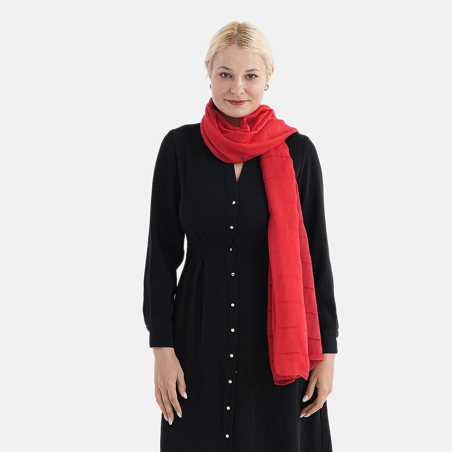 La Marey 100% Mulberry Silk Scarf (177 x 110 cm) - Red