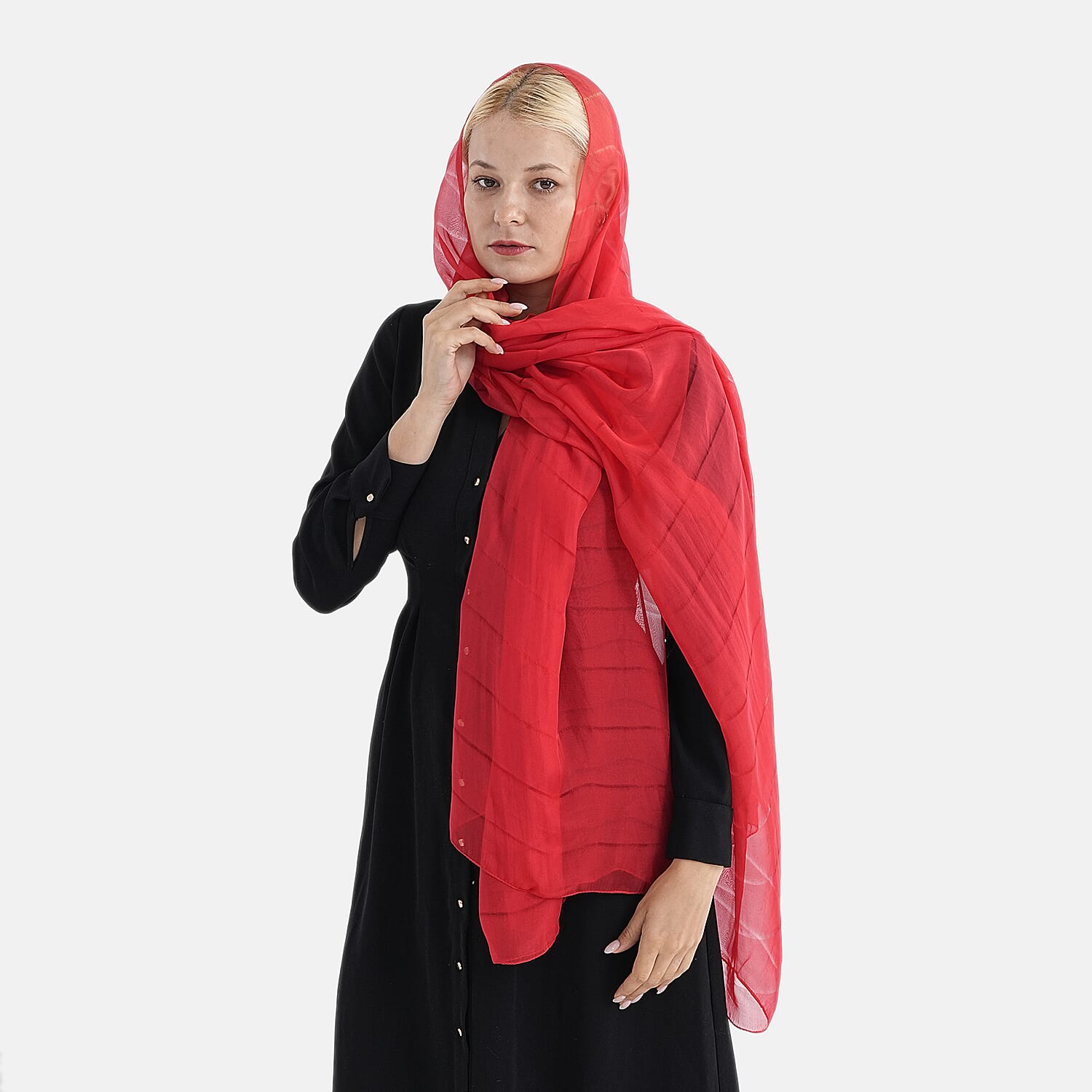 La Marey 100% Mulberry Silk Scarf (177 x 110 cm) - Red