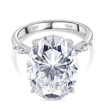 Moissanite Solitaire Ring in Rhodium Overlay Sterling Silver 16.36 Ct.