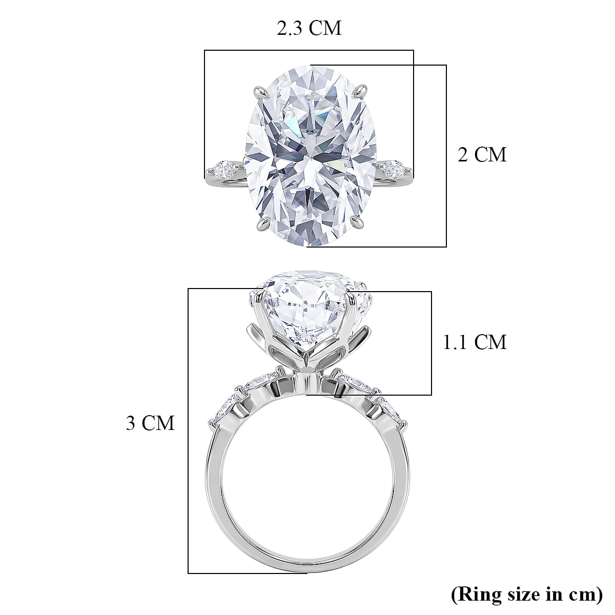 Moissanite Solitaire Ring in Rhodium Overlay Sterling Silver 16.36 Ct.
