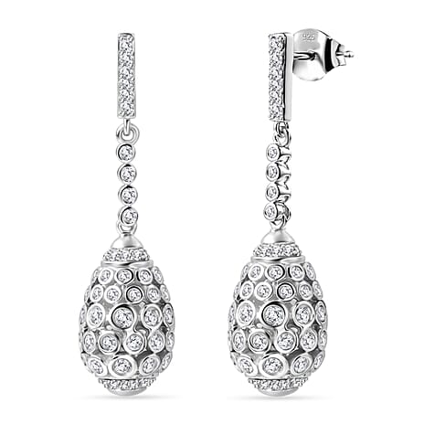 Luxuriant SI-G-H Lab Grown Diamond Dangling Earring with Push Back in Rhodium Overlay Sterling Silver 1.01 Ct.
