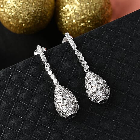 Luxuriant SI-G-H Lab Grown Diamond Dangling Earring with Push Back in Rhodium Overlay Sterling Silver 1.01 Ct.