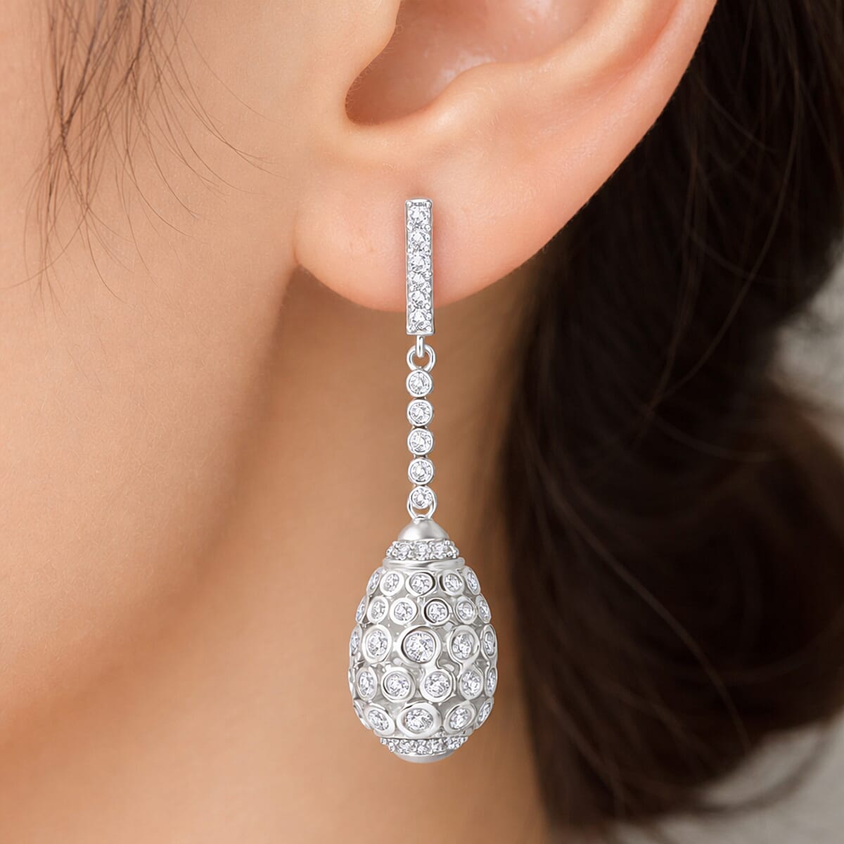 Luxuriant SI-G-H Lab Grown Diamond Dangling Earring with Push Back in Rhodium Overlay Sterling Silver 1.01 Ct.