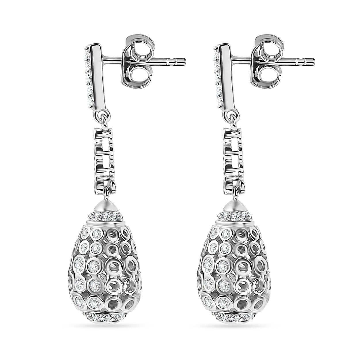 Luxuriant SI-G-H Lab Grown Diamond Dangling Earring with Push Back in Rhodium Overlay Sterling Silver 1.01 Ct.