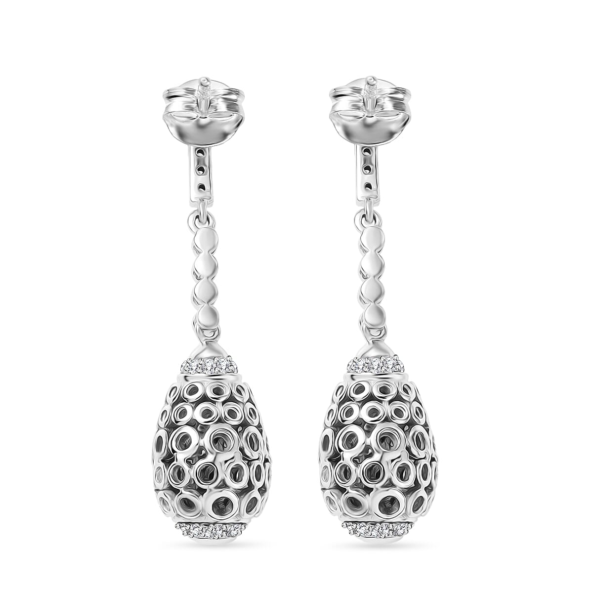 Luxuriant SI-G-H Lab Grown Diamond Dangling Earring with Push Back in Rhodium Overlay Sterling Silver 1.01 Ct.