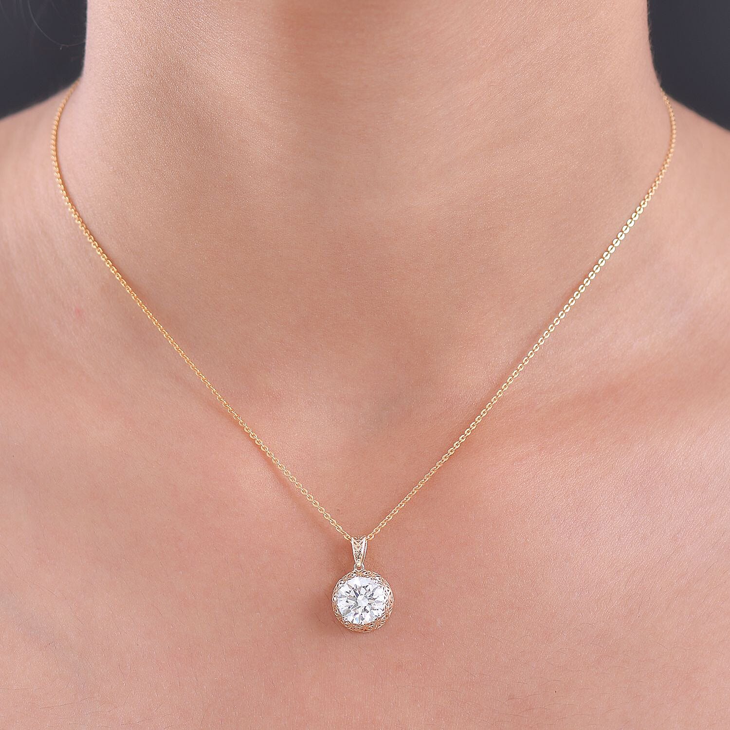 Luxuriant 9K Yellow Gold SGL Certified Lab Grown Diamond (SI-GH) Solitaire Pendant 2.05 Ct.