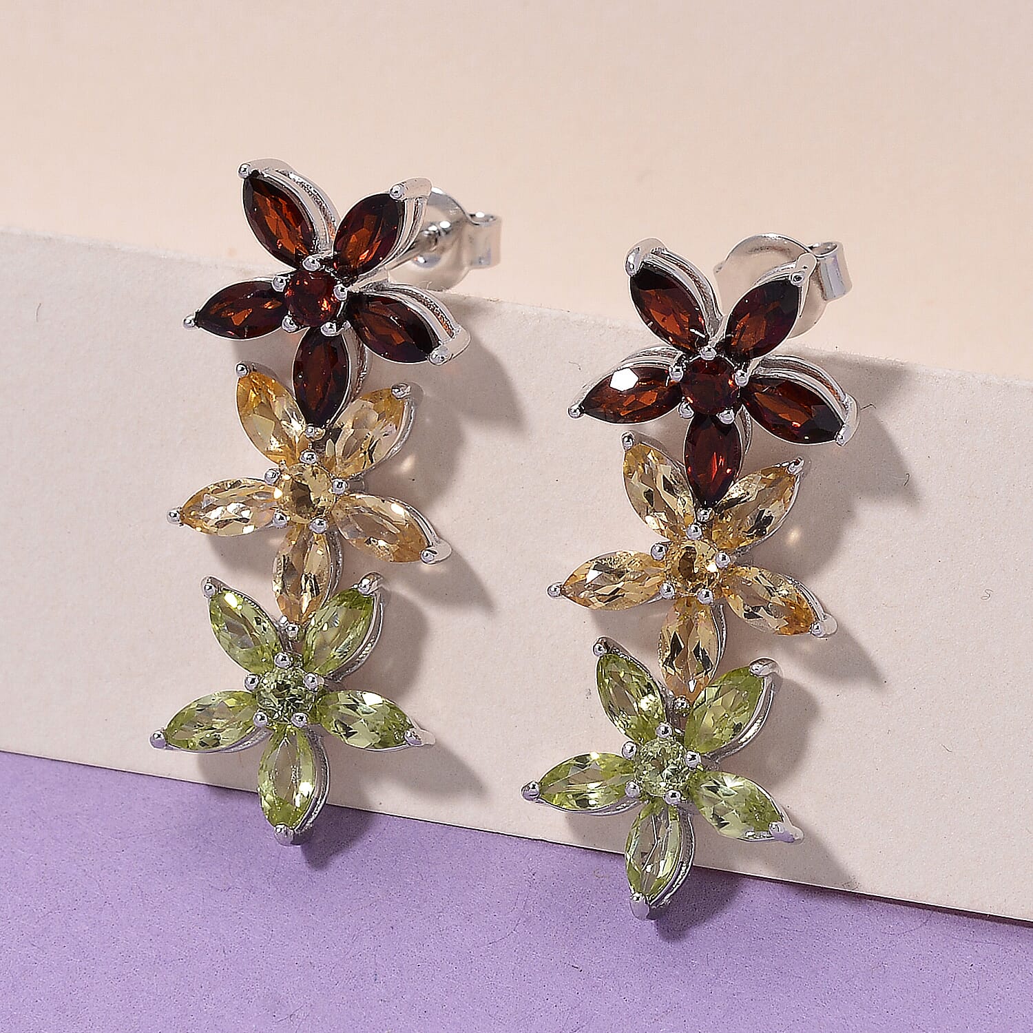 D'Joy Red Garnet Dangling Earring with Push Back in Rhodium Overlay Sterling Silver 4.92 C, Silver Wt. 5.30 Gms.