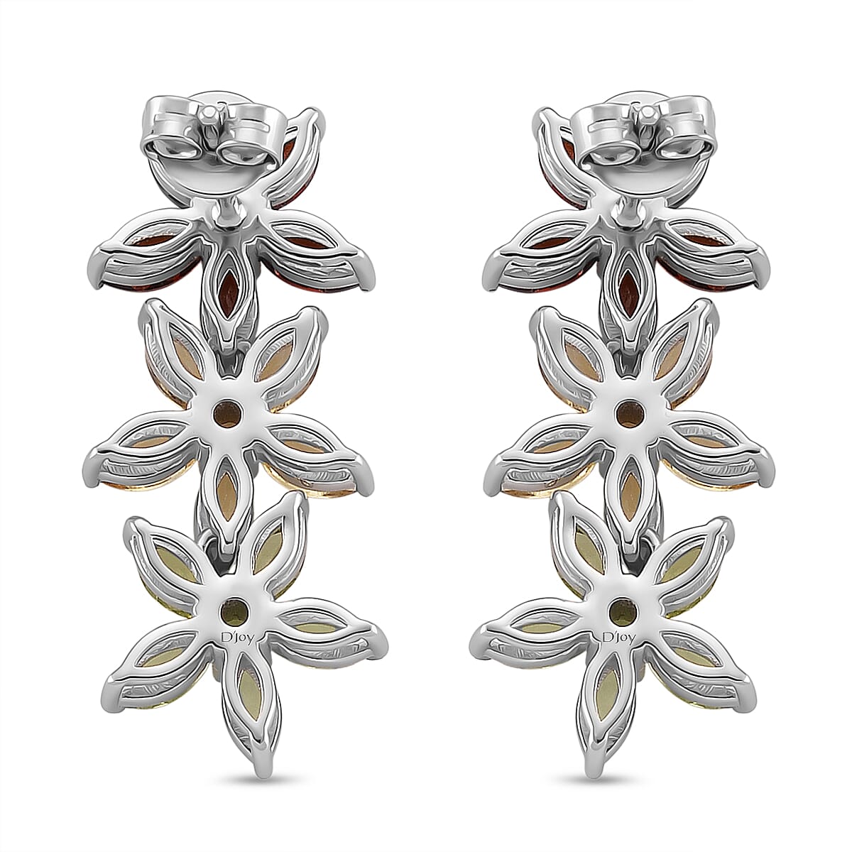 D'Joy Red Garnet Dangling Earring with Push Back in Rhodium Overlay Sterling Silver 4.92 C, Silver Wt. 5.30 Gms.