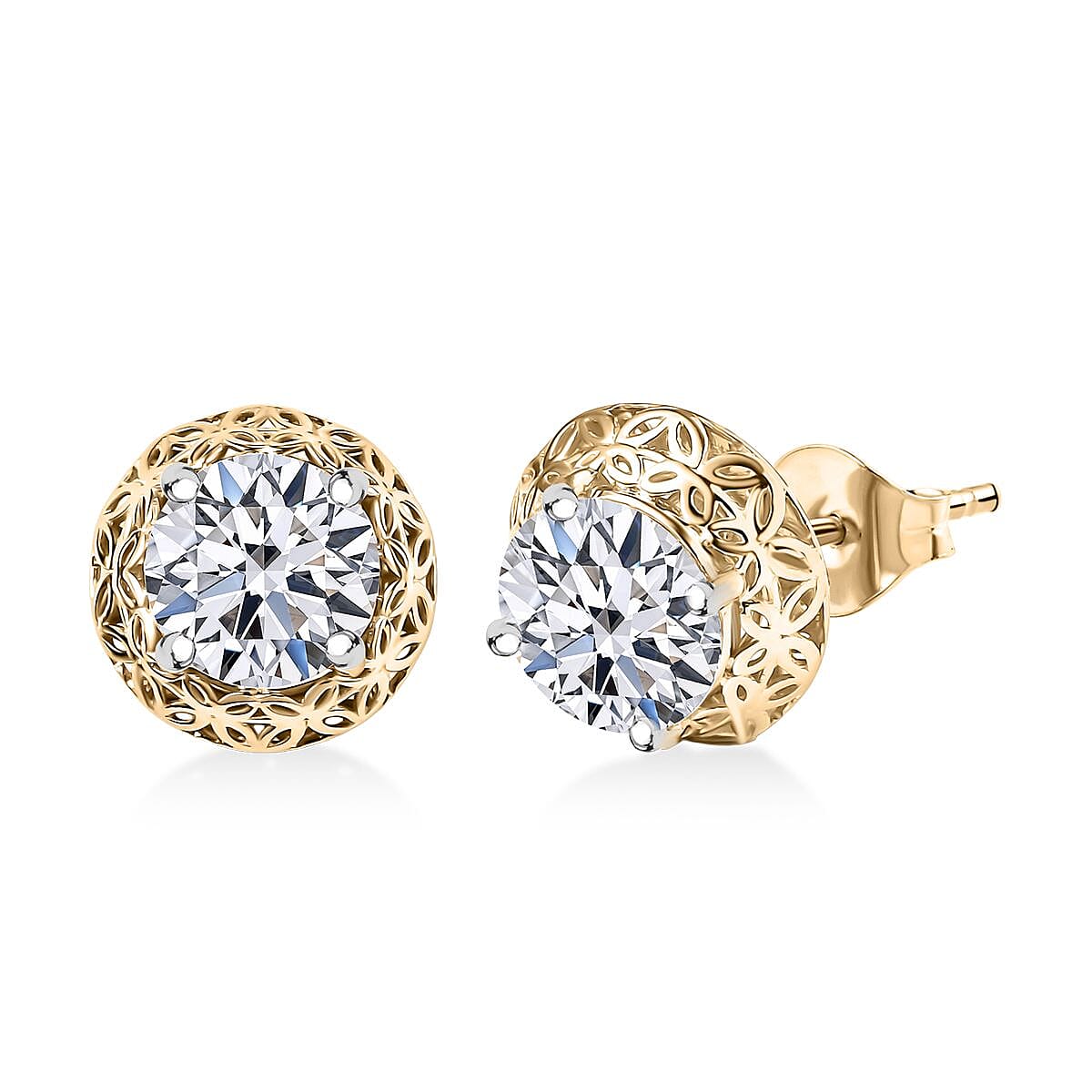 Luxuriant 9K Yellow Gold SGL Certified Lab Grown Diamond (SI-GH) Solitaire Stud Push Post Earring 2.03 Ct.