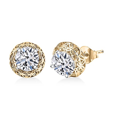 Luxuriant 9K Yellow Gold SGL Certified Lab Grown Diamond (SI-GH) Solitaire Stud Push Post Earring 2.03 Ct.
