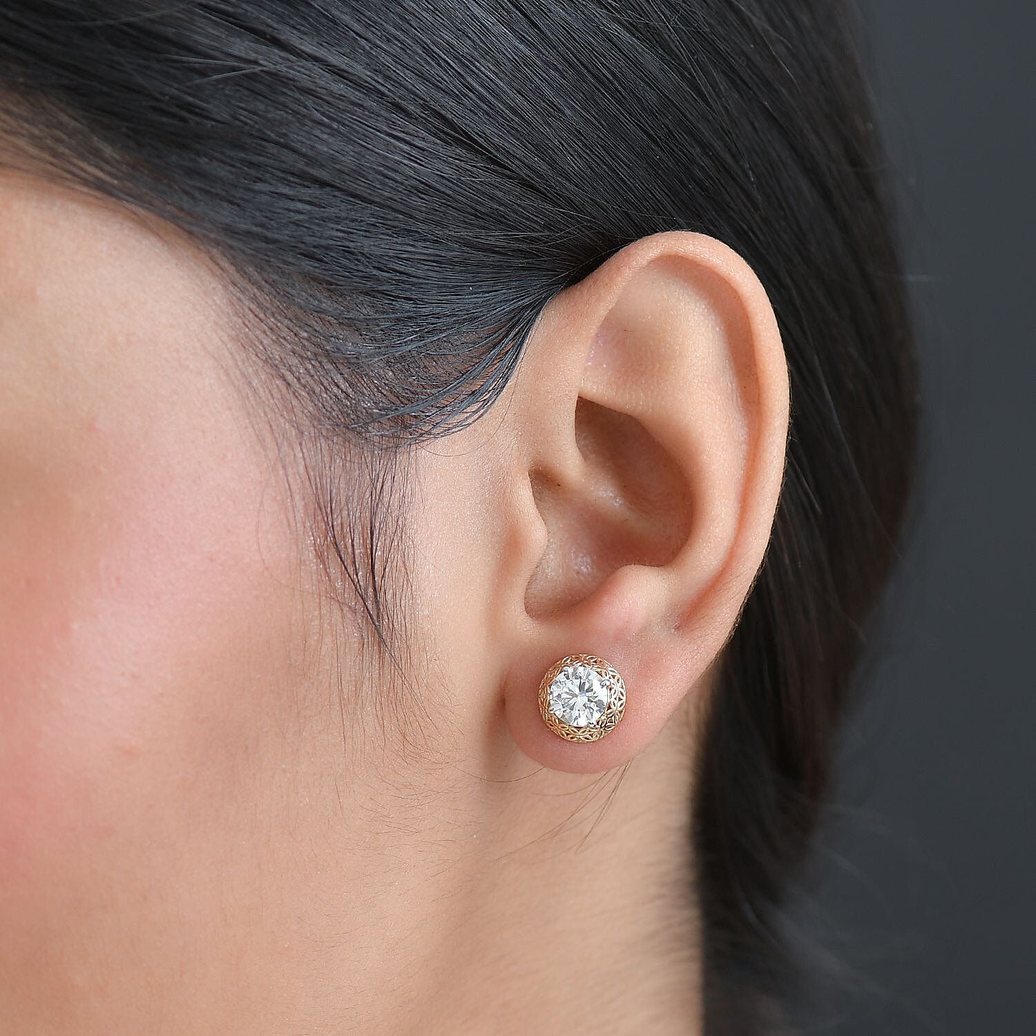 Luxuriant 9K Yellow Gold SGL Certified Lab Grown Diamond (SI-GH) Solitaire Stud Push Post Earring 2.03 Ct.