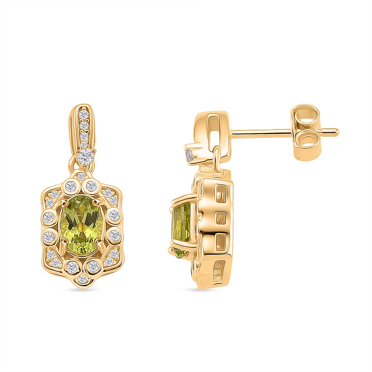 D'Joy Peridot, White Zircon Main Stone With Side Stone Earring Sterling Silver  2.640  Ct.