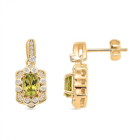 D'Joy Peridot, White Zircon Main Stone With Side Stone Earring Sterling Silver  2.640  Ct.