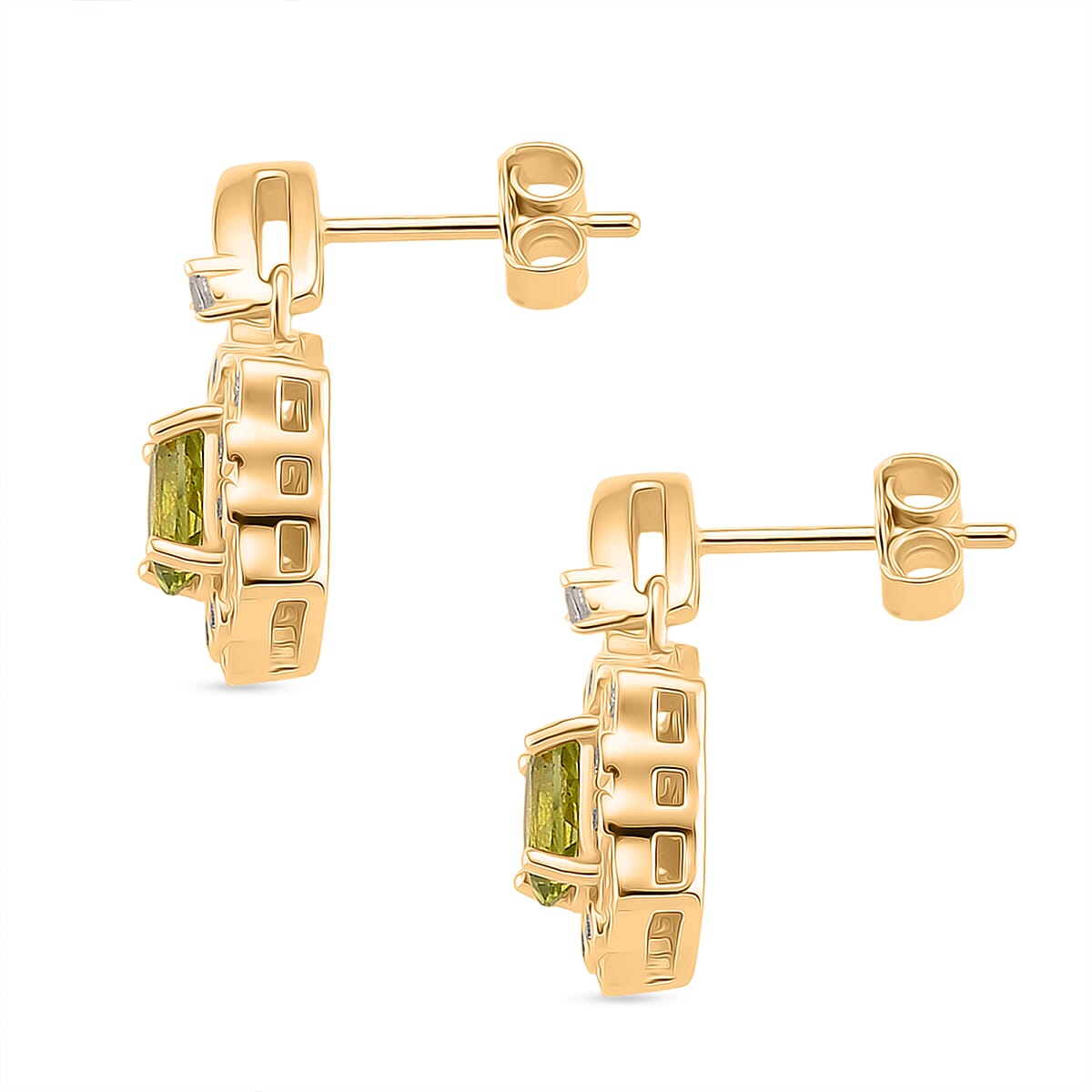 D'Joy Peridot, White Zircon Main Stone With Side Stone Earring Sterling Silver  2.640  Ct.