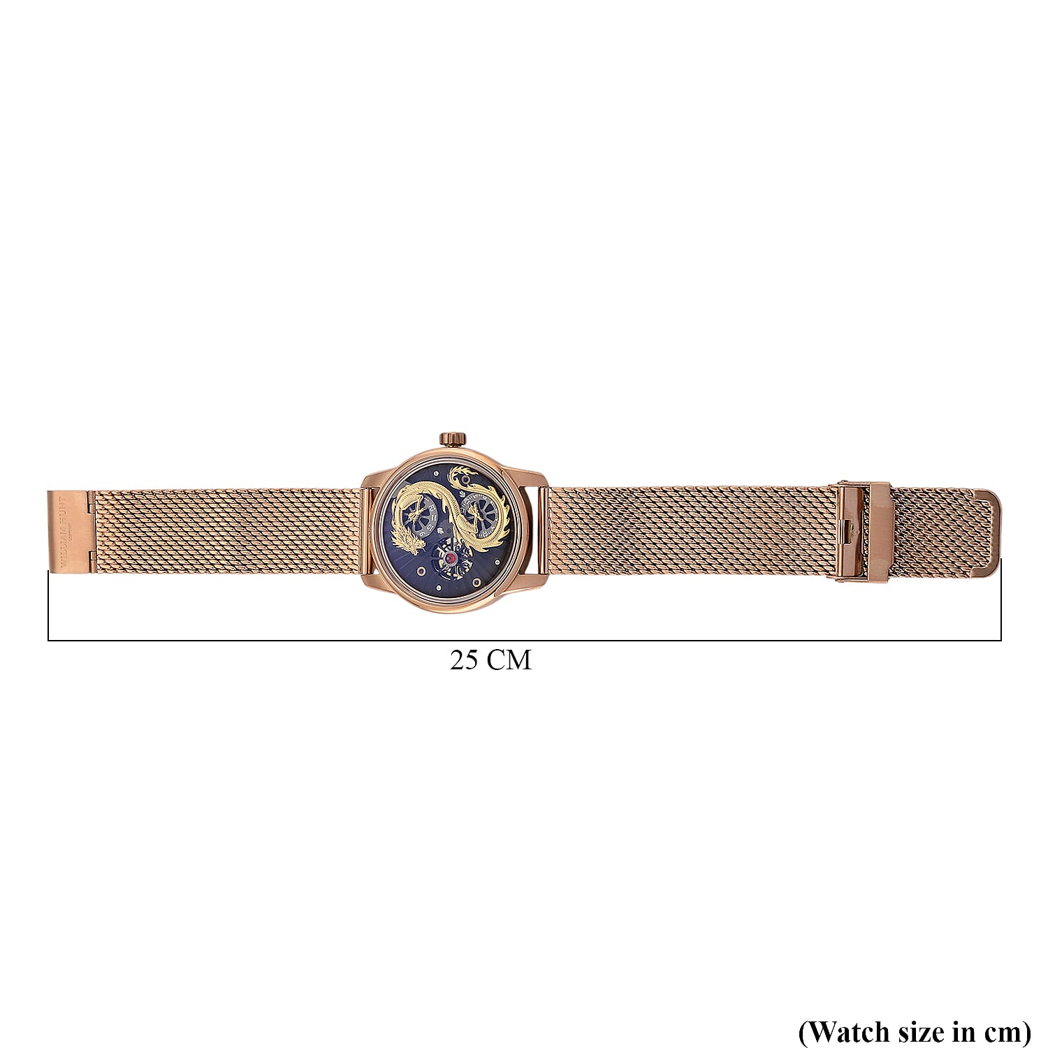 Limited Edition William Hunt London Dragon Watch with Automatic Movt. 5 ATM Water Resistancy Blue Sapphire Crystal Dial and Adjustable Milanese Strap - Rose