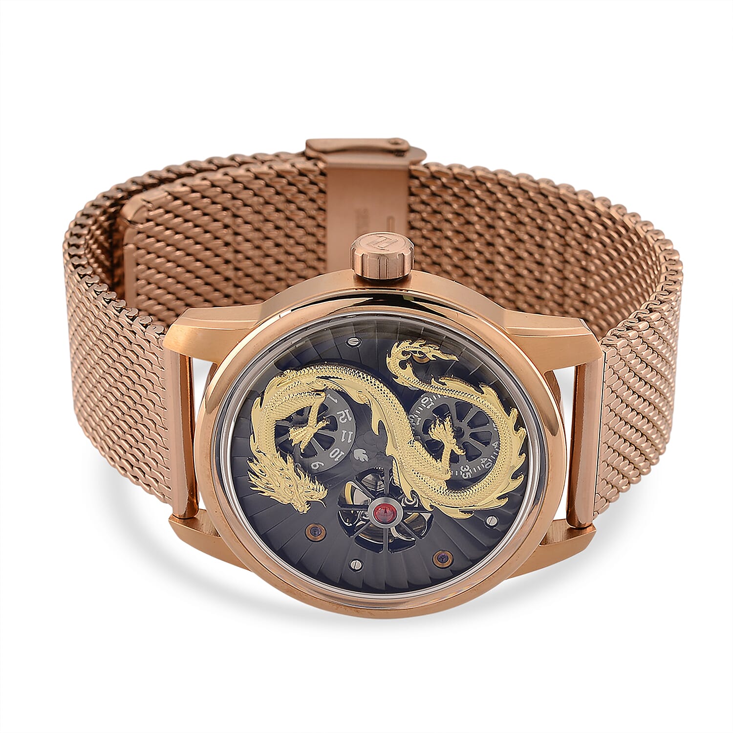 Limited Edition William Hunt London Dragon Watch with Automatic Movt. 5 ATM Water Resistancy Blue Sapphire Crystal Dial and Adjustable Milanese Strap - Rose