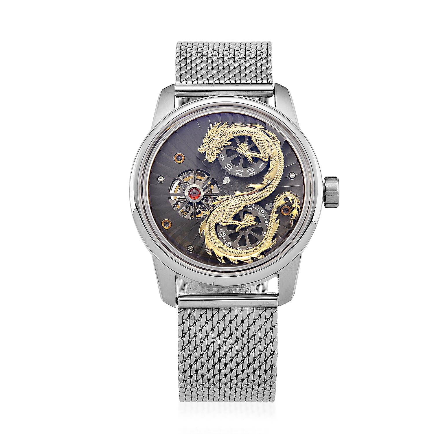 Limited Edition William Hunt London Dragon Watch with Automatic Movt. 5 ATM Water Resistancy, Blue Sapphire Crystal Dial and Adjustable Milanese Strap - Silver