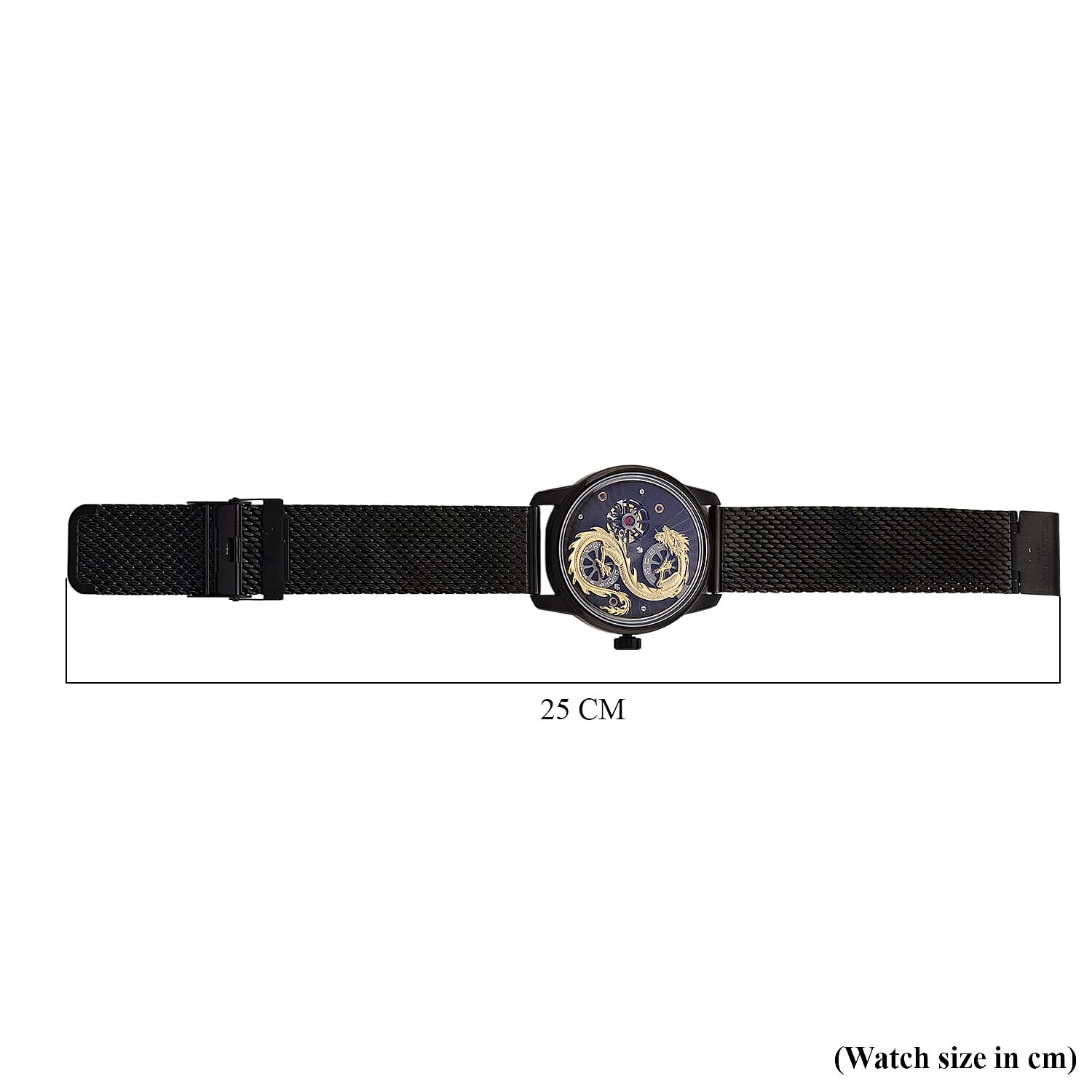 Limited Edition William Hunt London Dragon Watch with Automatic Movt. 5 ATM Water Resistancy, Blue Sapphire Crystal Dial and Adjustable Milanese Strap - Black Gold