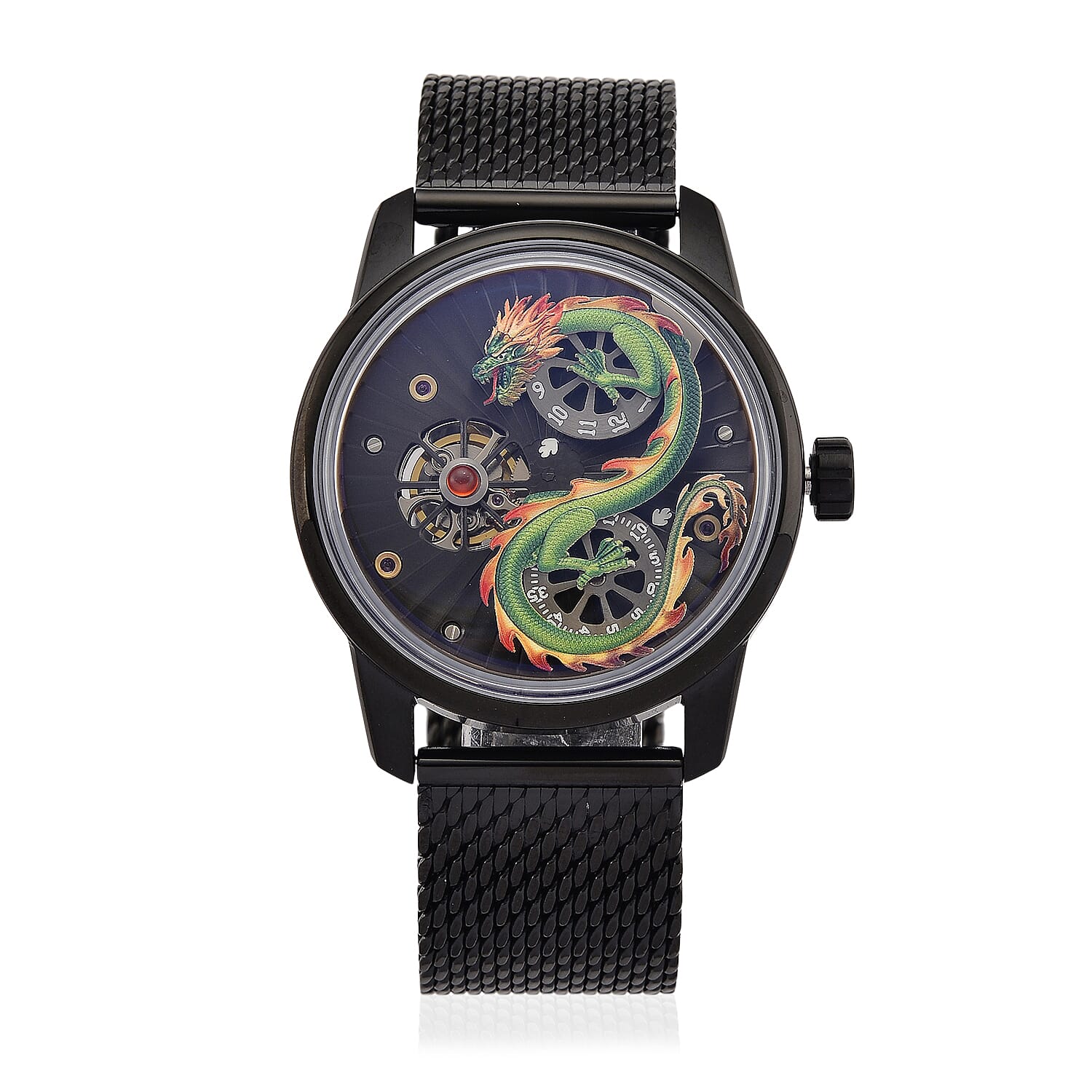 Limited Edition William Hunt London Dragon Watch with Automatic Movt. 5 ATM Water Resistancy, Blue Sapphire Crystal Dial and Adjustable Milanese Strap - Black Neon