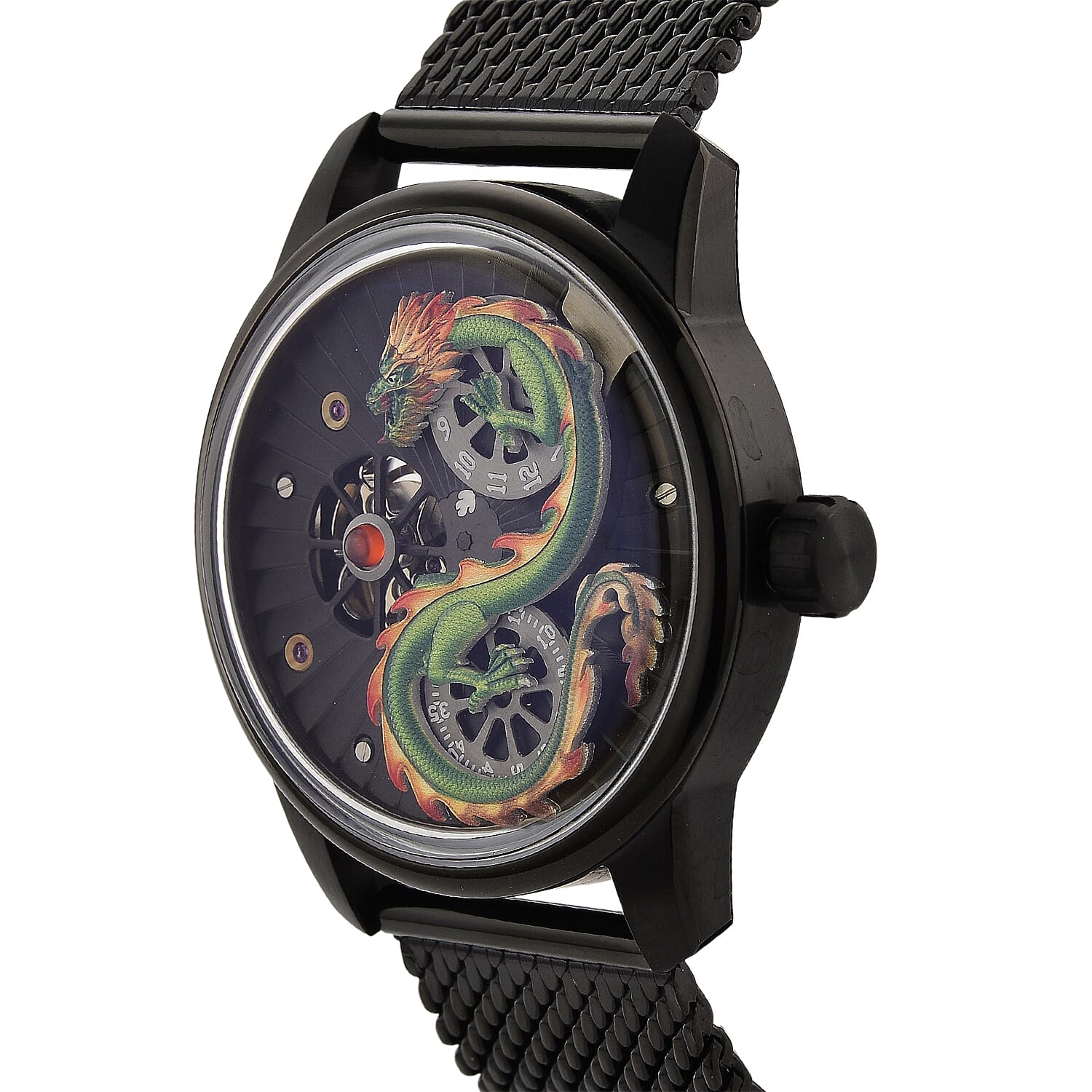 Limited Edition William Hunt London Dragon Watch with Automatic Movt. 5 ATM Water Resistancy, Blue Sapphire Crystal Dial and Adjustable Milanese Strap - Black Neon