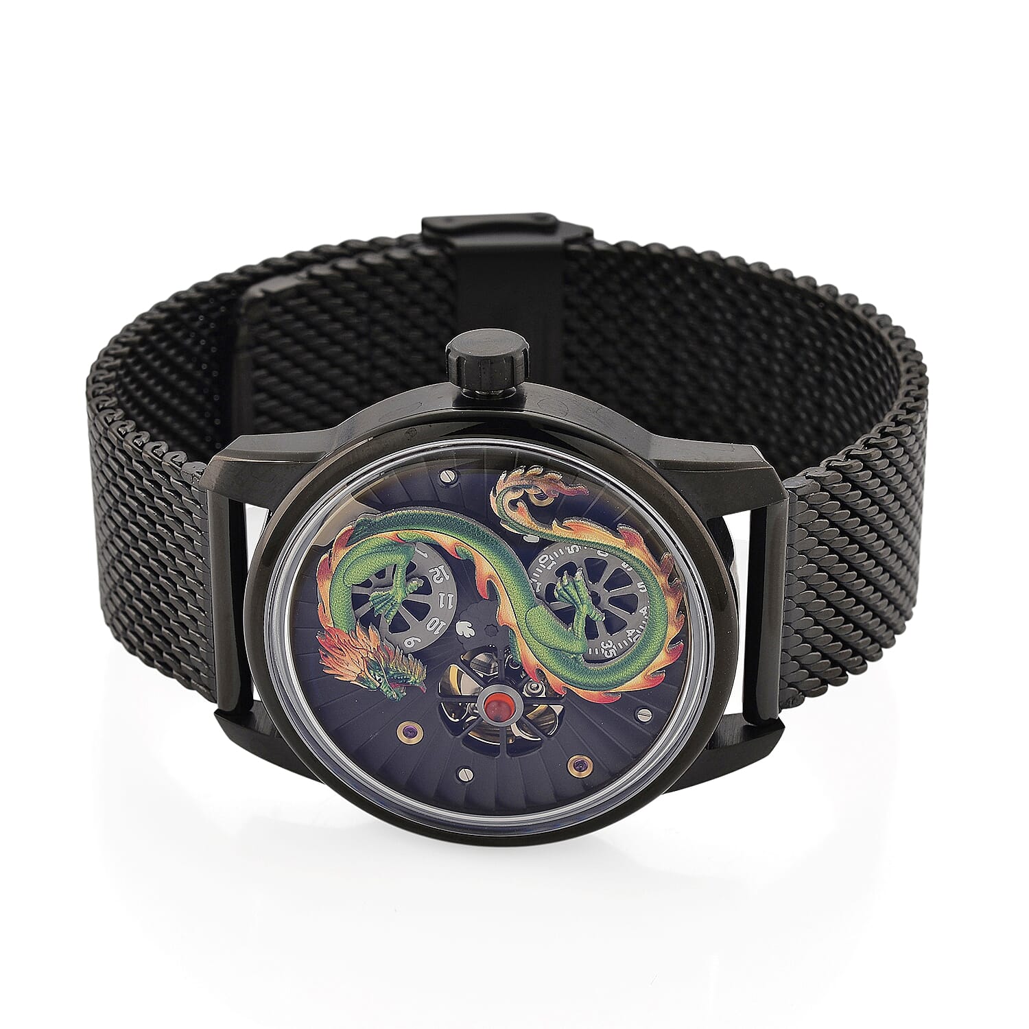 Limited Edition William Hunt London Dragon Watch with Automatic Movt. 5 ATM Water Resistancy, Blue Sapphire Crystal Dial and Adjustable Milanese Strap - Black Neon